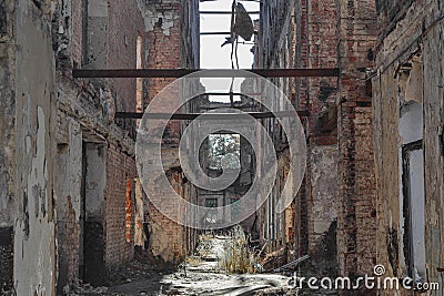 destroyed school in the city Stock Photo