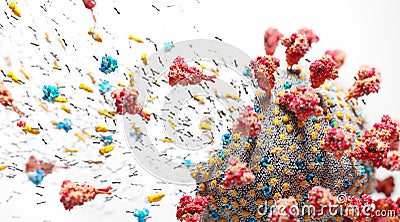 Destroying Coronavirus Covid-19 virus cell. Vaccine for Covid19 Stock Photo