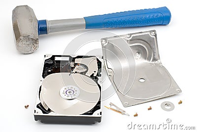 Destroying hard disk drive Stock Photo