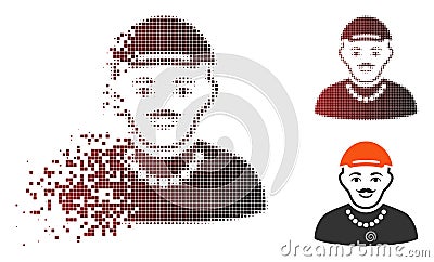 Destructed Dot Halftone Hipster Boy Icon Vector Illustration