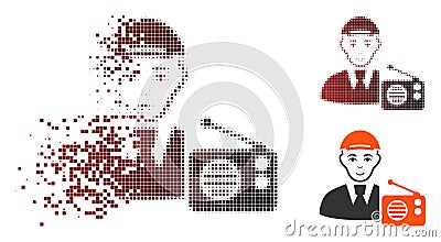 Destructed Dot Halftone Radio Listener Icon with Face Vector Illustration