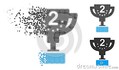 Destructed Dot Halftone Second Prize Cup Icon Vector Illustration