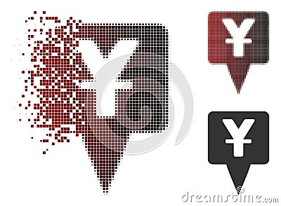 Destructed Dot Halftone Yuan Map Pointer Icon Vector Illustration