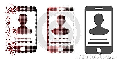 Destructed Dotted Halftone Mobile Person Details Icon Vector Illustration
