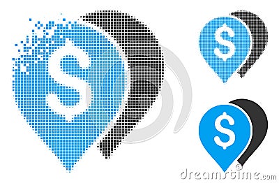 Destructed Pixel Halftone Bank Markers Icon Vector Illustration