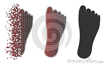 Destructed Pixel Halftone Foot Icon Vector Illustration