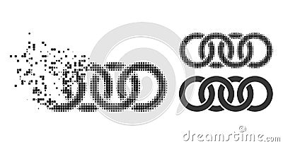 Destructed Pixelated Circle Chain Glyph with Halftone Version Vector Illustration