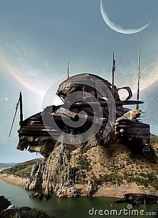Destructed Spatial Station Stock Photo