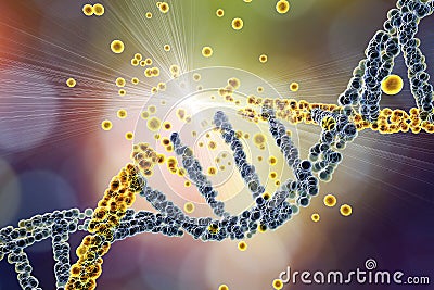 Destruction of DNA, damaged DNA Cartoon Illustration