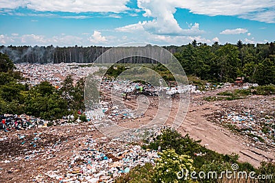 Destruction of forests and ecological system by garbage removal in forests, top view, destructive destruction of nature. Stock Photo