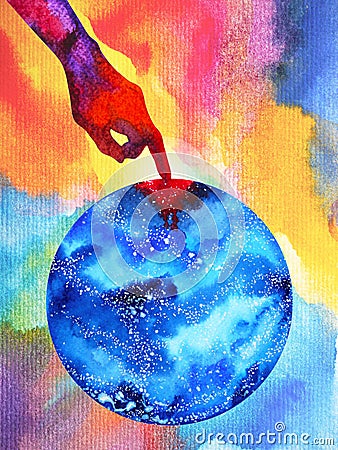 Destruction human hand to our earth watercolor painting illustration design hand drawing Cartoon Illustration
