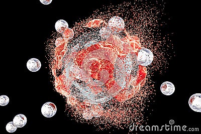 Destruction of a tumor cell by nanoparticles Cartoon Illustration