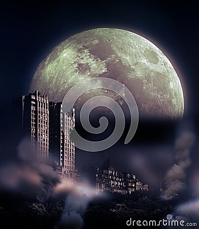 Destruction under the Moonlight Stock Photo