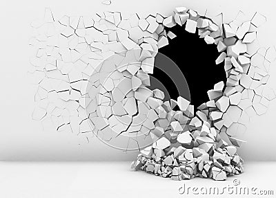 Destruction of a white wall Stock Photo