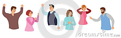 Destructive emotions. Collection of portraits of men and women expressing anger, wrath, rage, fury. Flat avatars set Vector Illustration