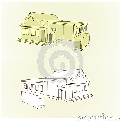 Detached House With Garage 3D Style Stock Photo