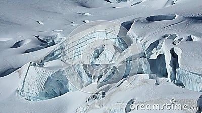 Detail of the Aletsch glacier. Crevasses and layered ice. Stock Photo