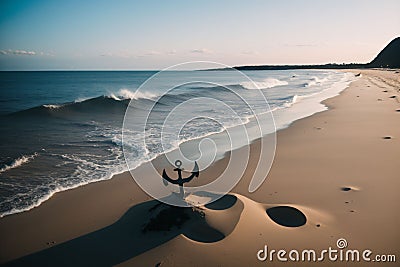 Detail of an anchor on a sandy shore Stock Photo