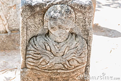 Detail of ancient Roman marble gravestones Editorial Stock Photo