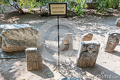 Detail of ancient Roman marble gravestones Editorial Stock Photo