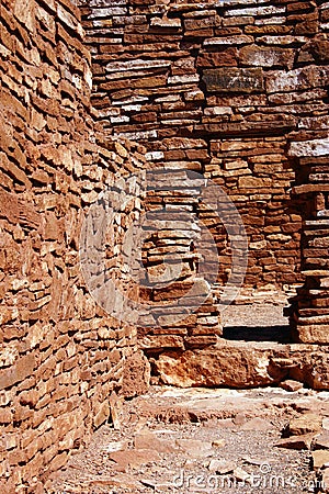 Detail, ancient stone walls, Lomaki Pueblo Stock Photo