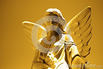Angel Carved in Stone Statue in Cemetery Religious Worship Heaven Stock Photo