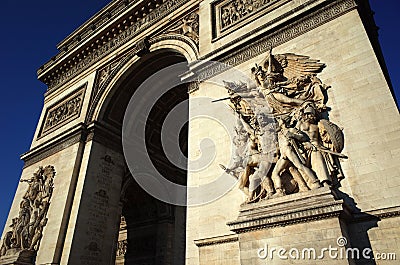 Detail of Arc de Triomphe de l`Etoile. Sculptural group of Triumphal Arch Stock Photo