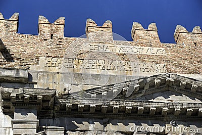 Detail of Arch of Augustus in Rimini Italy Editorial Stock Photo
