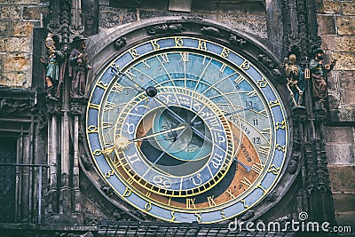 Detail of the astronomical clock in the Old Town Square in Prague, Czech Republic. Toned image Stock Photo