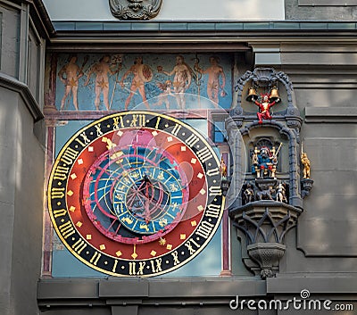 Detail of the Astronomical Clock of Zytglogge - Medieval Tower Clock - Bern, Switzerland Stock Photo