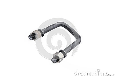 Detail of automobile spring, clamp for screed sheets of automobile spring, spring bracket white background isolate Stock Photo