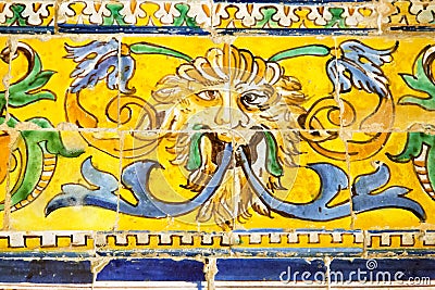 Detail of azulejos in Reales Alcazares, Sevilla Stock Photo