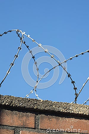 Detail of a barbed wire on a wall Stock Photo