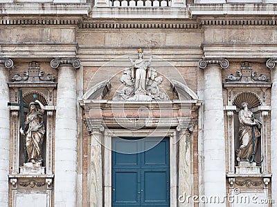 Detail of the Baroque style facade of the Basilica of Santa Mari Stock Photo