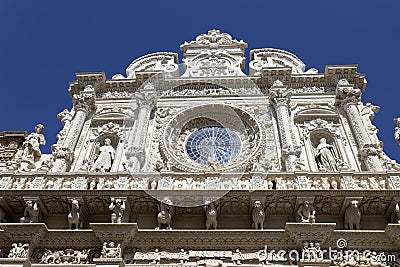 Detail of the Basilica of Holy Cross (Santa Croce) in the historic center of Lecce, Puglia, Italy Editorial Stock Photo