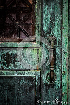 Detail of beautiful antique door handle on old building, Illinois Cartoon Illustration