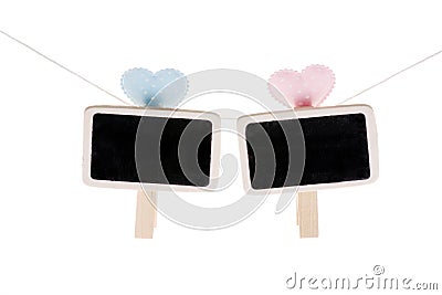 Detail of blue and pink dotted hearts and blackboards Stock Photo