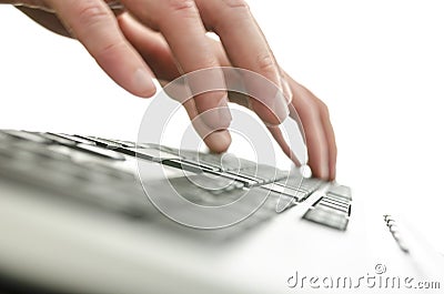 Detail of blurred male hands typing Stock Photo