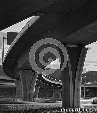 Detail of the bottom view of the exit of Radotinsky Most, black and white Stock Photo