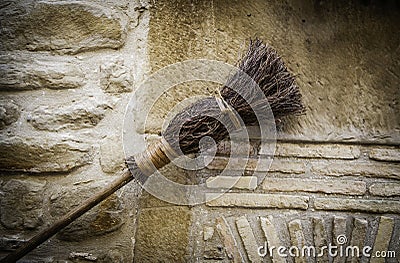 Detail of brooms for witches at halloween Stock Photo