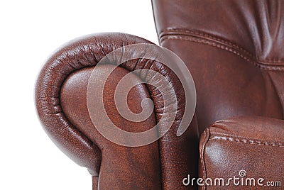 Detail of brown leather recliner Stock Photo