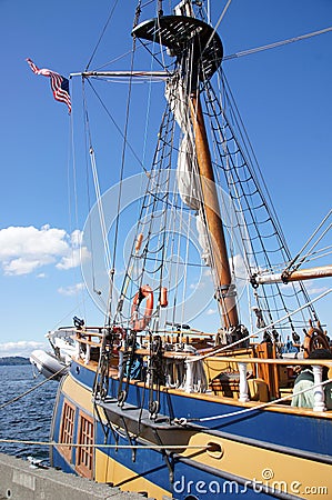 Detail of bulwarks and mast of tall ship Stock Photo