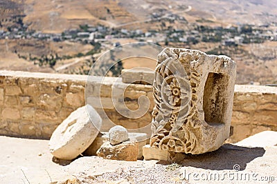 Detail of a carved stone in Karak Castle, Jordan Stock Photo