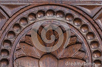 Detail, carved wooden surface of an old door Stock Photo