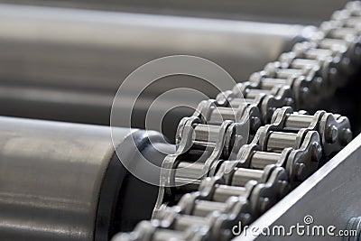 Detail of chain of roller conveyor Stock Photo