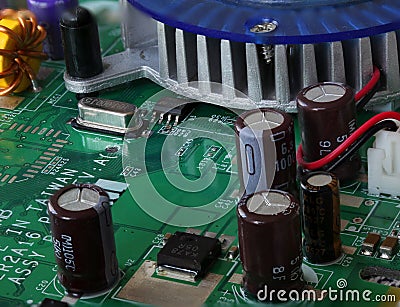 Detail of the circuits, cables and boards inside a cpu from a pc computer. Editorial Stock Photo