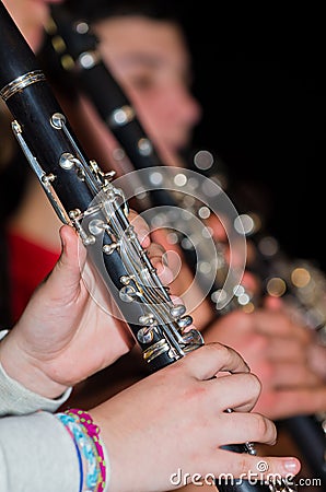 Detail of a clarinet while playing Stock Photo