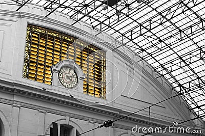 Detail of clock that is in the building of the train France Station Estacion de Francia in Barcelona Stock Photo