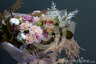 Detail closeup original bouquet in vintage style, greeting background or concept Stock Photo