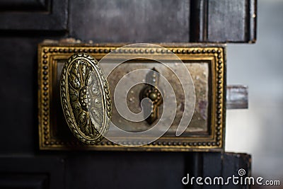 Detail closeup of vintage handle door lock Stock Photo